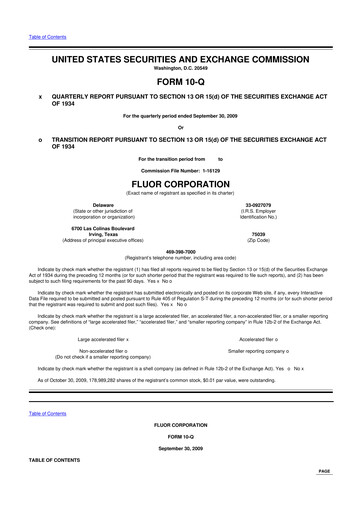 Thumbnail Fluor Corporation
 10-Q Quarterly Report FY 