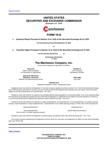 Thumbnail The Manitowoc Company
 10-Q Quarterly Report FY 