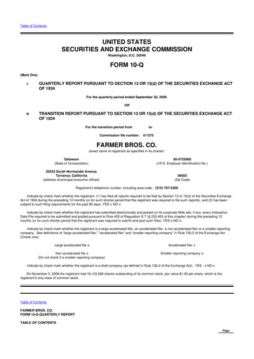 Thumbnail Farmer Brothers
 10-Q Quarterly Report FY 