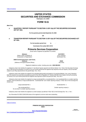 Thumbnail Primoris Services Corporation
 10-Q Quarterly Report FY 