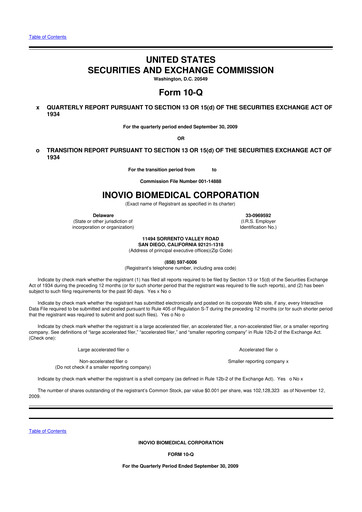 Miniature Inovio Pharmaceuticals 10-Q Rapport trimestriel  