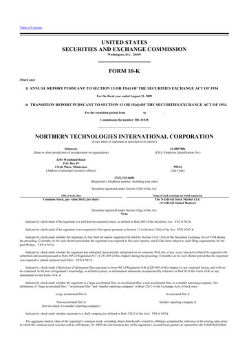 Miniature Northern Technologies International 10-K Rapport annuel 