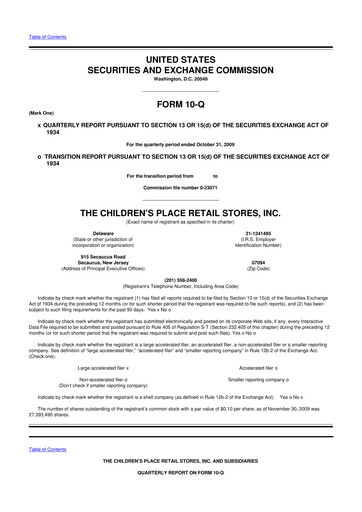Thumbnail The Children's Place
 10-Q Quarterly Report FY 
