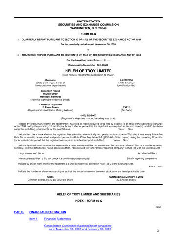 Thumbnail Helen of Troy 10-Q Quarterly Report FY 