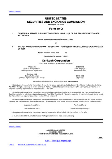 Thumbnail Oshkosh Corporation
 10-Q Quarterly Report FY 