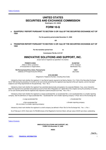 Miniature Innovative Solutions and Support 10-Q Rapport trimestriel  
