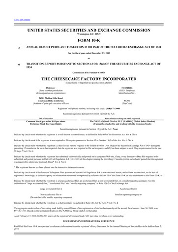 Thumbnail The Cheesecake Factory
 10-K Annual Report 