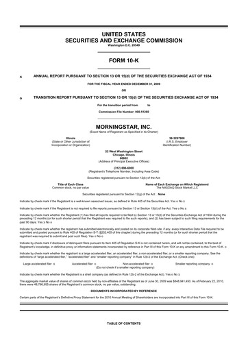 Thumbnail Morningstar
 10-K Annual Report 