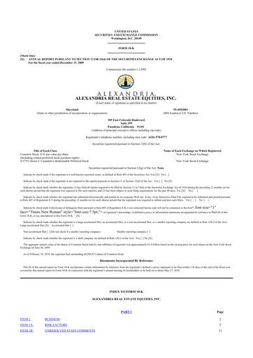 Thumbnail Alexandria Real Estate Equities
 10-K Annual Report 