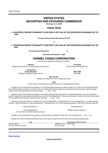 Thumbnail Hormel Foods 10-Q Quarterly Report FY 