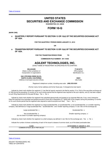 Thumbnail Agilent Technologies 10-Q Quarterly Report FY 