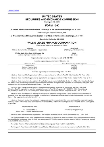 Thumbnail Willis Lease Finance Corporation 10-K Annual Report 