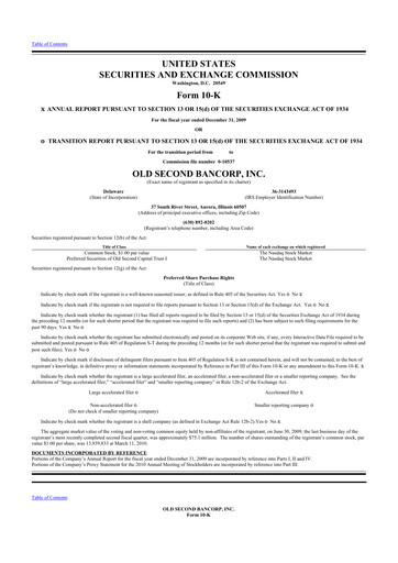 Thumbnail Old Second Bancorp 10-K Annual Report 