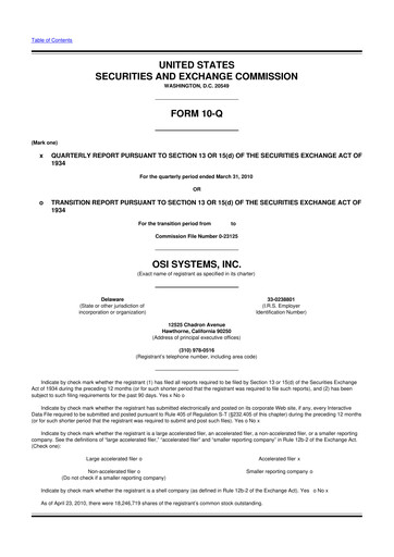 Miniature OSI Systems
 10-Q Rapport trimestriel  