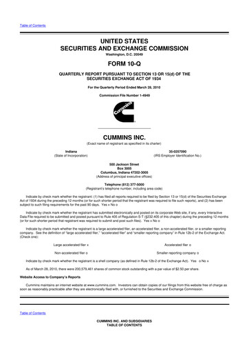 Vorschaubild Cummins
 10-Q Quartalsbericht 2010 