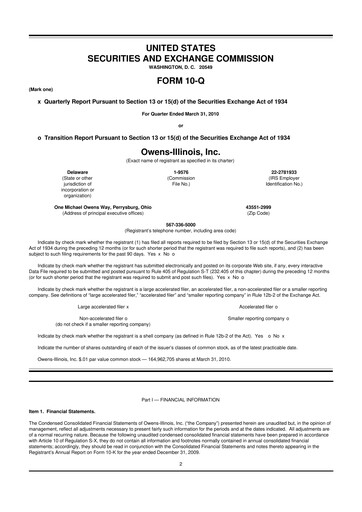 Thumbnail O-I Glass
 10-Q Quarterly Report FY2010 