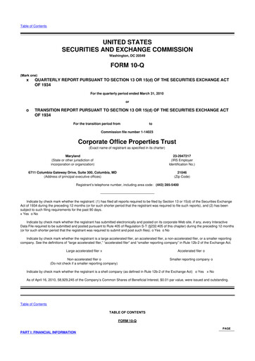 Miniature COPT Defense Properties 10-Q Rapport trimestriel  