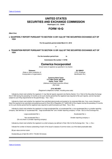 Thumbnail Comerica 10-Q Quarterly Report FY 