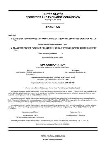 Thumbnail SPX Technologies 10-Q Quarterly Report FY2010 