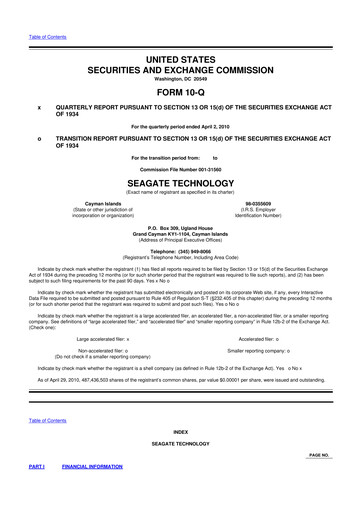Thumbnail Seagate Technology 10-Q Quarterly Report FY 
