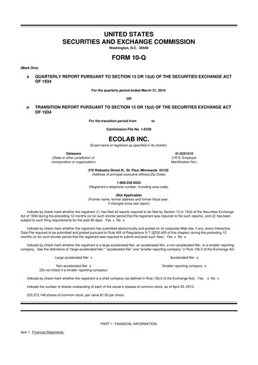Thumbnail Ecolab 10-Q Quarterly Report FY2010 