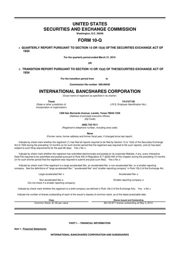 Thumbnail International Bancshares Corp 10-Q Quarterly Report FY 