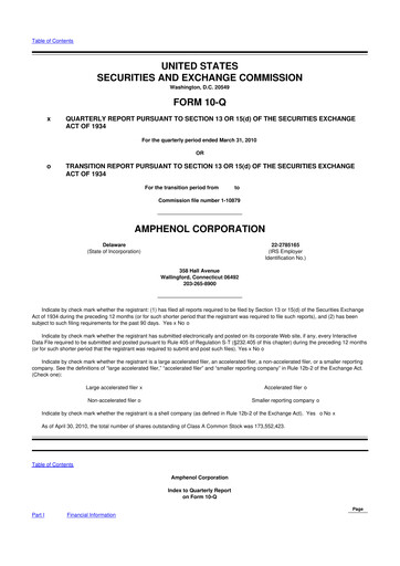 Thumbnail Amphenol 10-Q Quarterly Report FY2010 
