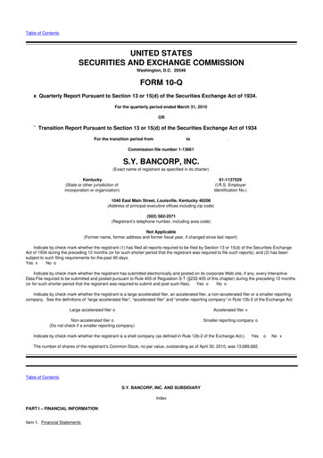 Thumbnail Stock Yards Bancorp 10-Q Quarterly Report FY 