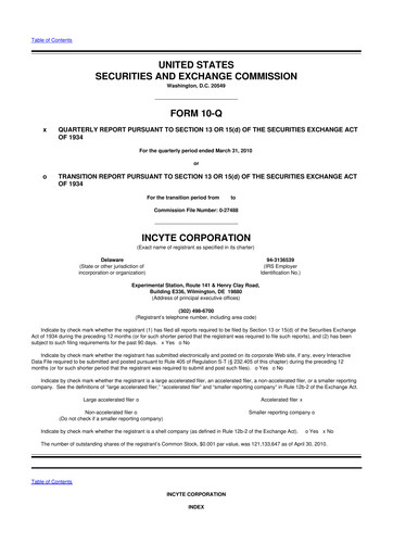 Thumbnail Incyte 10-Q Quarterly Report FY 