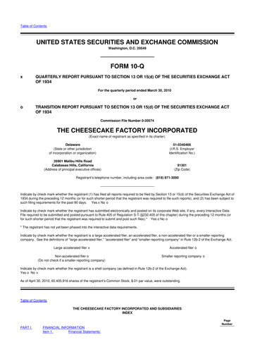 Thumbnail The Cheesecake Factory
 10-Q Quarterly Report FY 