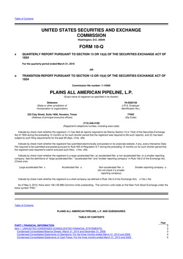 Thumbnail Plains All American Pipeline 10-Q Quarterly Report FY2010 