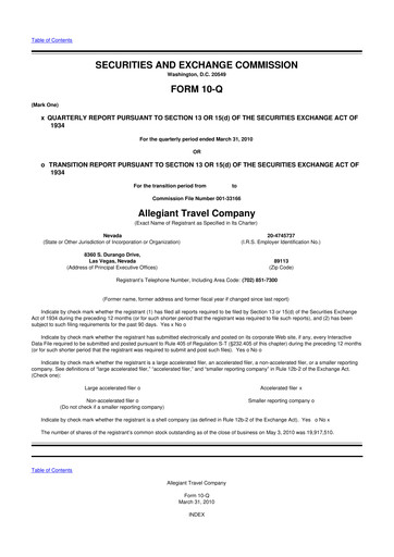 Thumbnail Allegiant Travel Company 10-Q Quarterly Report FY 