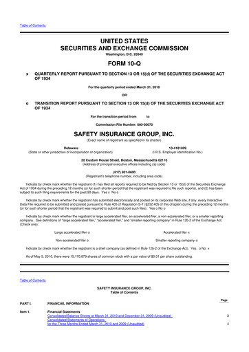 Thumbnail Safety Insurance
 10-Q Quarterly Report FY 