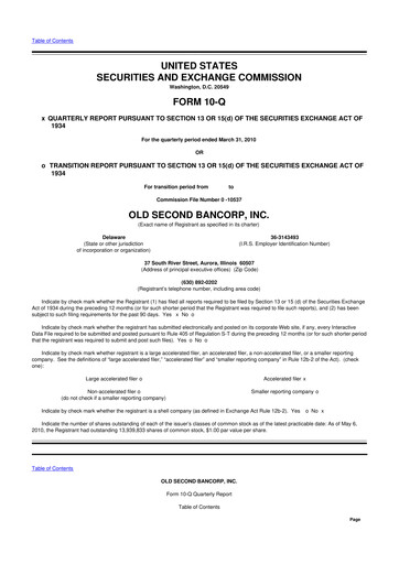 Vorschaubild Old Second Bancorp 10-Q Quartalsbericht  