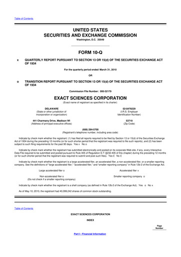 Vorschaubild Exact Sciences 10-Q Quartalsbericht  