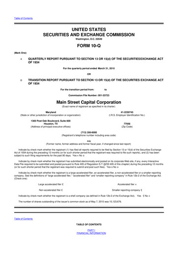 Thumbnail Main Street Capital
 10-Q Quarterly Report FY 