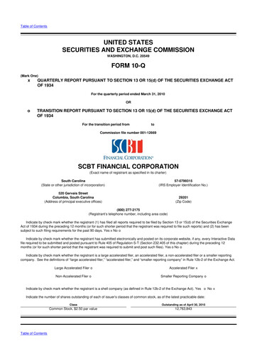 Thumbnail South State Corp 10-Q Quarterly Report FY 