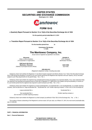 Thumbnail The Manitowoc Company
 10-Q Quarterly Report FY 