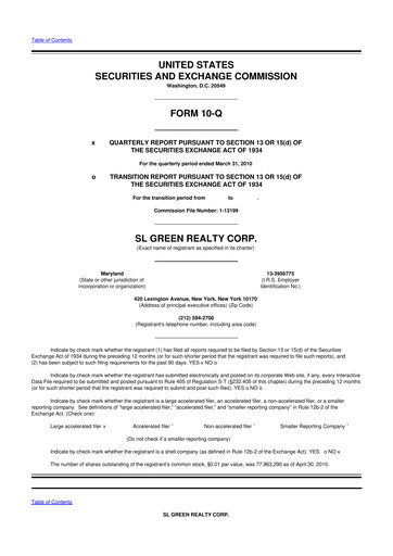 Thumbnail SL Green Realty
 10-Q Quarterly Report FY 