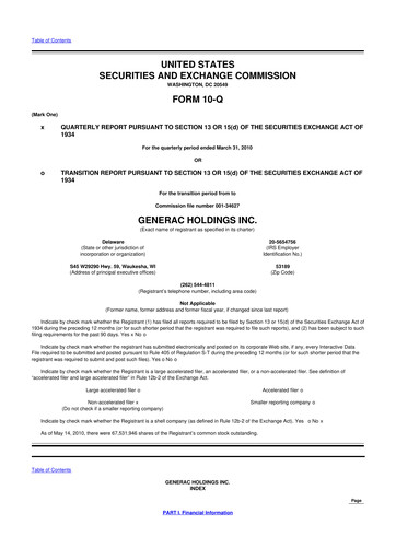 Vorschaubild Generac 10-Q Quartalsbericht  