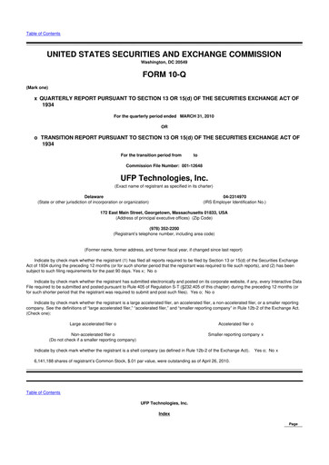 Vorschaubild UFP Technologies
 10-Q Quartalsbericht  