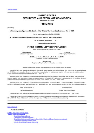 Thumbnail First Community Corporation 10-Q Quarterly Report FY 