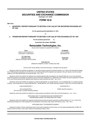 Thumbnail Retractable Technologies 10-Q Quarterly Report FY 