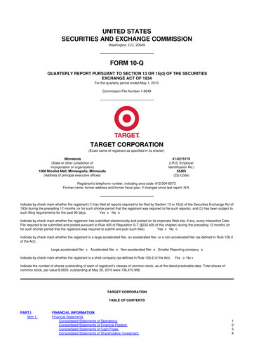 Thumbnail Target 10-Q Quarterly Report FY2010 