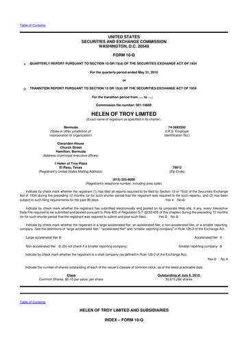 Thumbnail Helen of Troy 10-Q Quarterly Report FY 