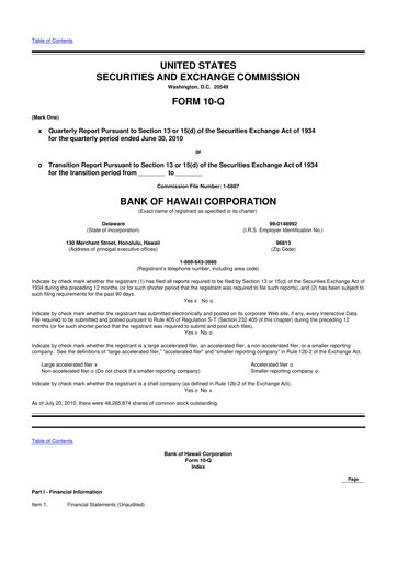 Thumbnail Bank of Hawaii
 10-Q Quarterly Report FY2010 