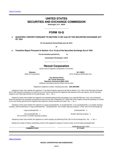 Thumbnail Hexcel
 10-Q Quarterly Report FY2010 