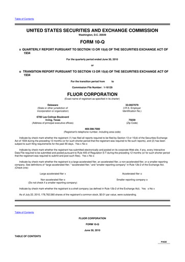 Thumbnail Fluor Corporation
 10-Q Quarterly Report FY2010 