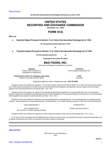 Miniature B&G Foods

 10-Q Rapport trimestriel  