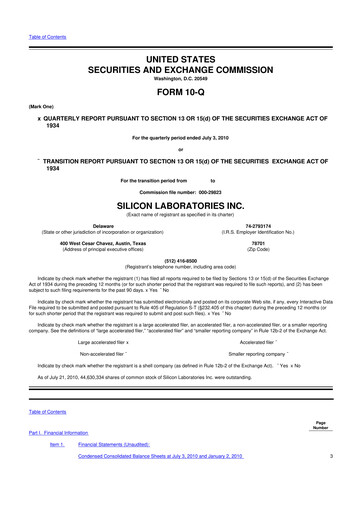 Thumbnail Silicon Labs
 10-Q Quarterly Report FY2010 